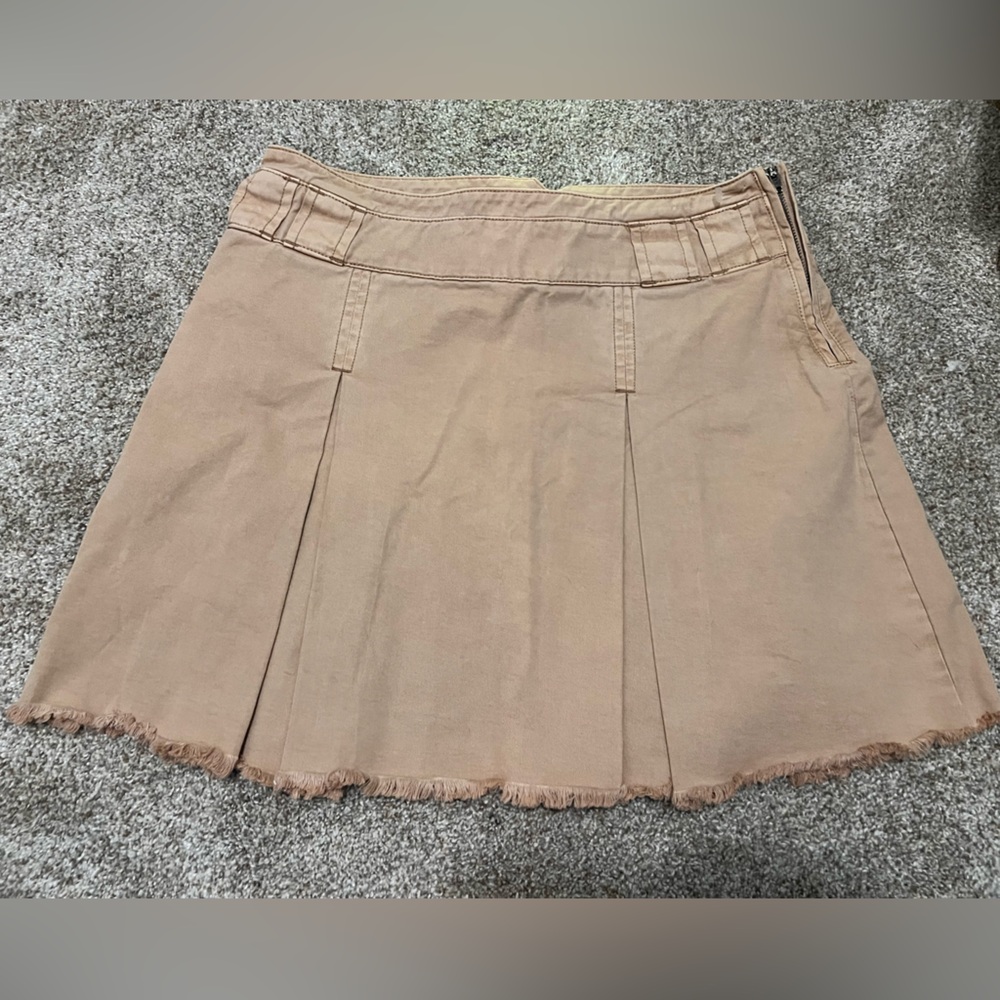 - Free People Khaki Tan Denim 100% Cotton Pleated Mini Skirt NWOT